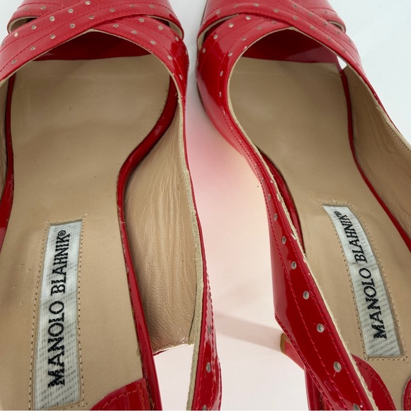 Manolo Blahnik Red Peep-Toe Slingback Heels Womens Size 40.5 - Picture 7 of 11